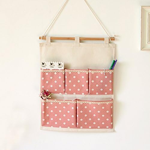 SiYang Linen Cotton Fabric Wall Door Cloth Hanging Storage Bag Case 13 Pocket Home Organizer (Dot,13.8*17.7In)