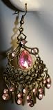Saka's Big Chandelier Bronze Tone Metal Earrings - Pink