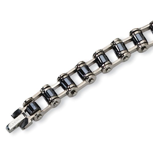 Chisel Black Plated Magnetic Link Polished Titanium Bracelet - 8.5 Inches