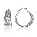 Sterling Silver Bali Inspired Filigree Triangle Shape Hoop Earrings (1.0" Diameter)