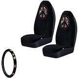 3PC - Front High Back Car Truck SUV Bucket Seat Covers & Steering Wheel Cover -... 