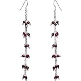Romantic Valentines Gift Silver Garnet Dangle Earrings 4.25 inches (erg129)