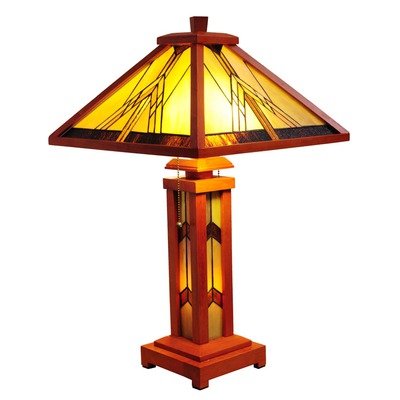 Click To Chloe Lighting CH21030DT 3 Light Mission Double Lit Wooden Table Details... Chloe Lighting CH21030DT 3 Light Mission Double Lit Wooden Table