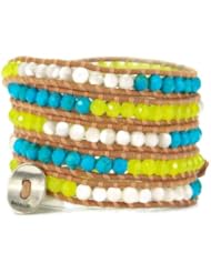 Chan Luu Quartz Turquoise Mother of Pearl Wrap Bracelet Leather BS2259