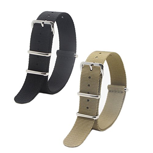 2pc 16mm Nato Ss Nylon Striped Black, Coffee Interchangeable Replacement Watch Strap Band