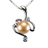 Vine Spiral Peach Pink Cultured Pearl Cubic Zirconia Platinum Overlay CAREFREE Sterling Silver Pendant Necklace
