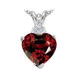 1.86 cttw Genuine 8mm Heart Shaped Garnet Pendant in 14k White Gold
