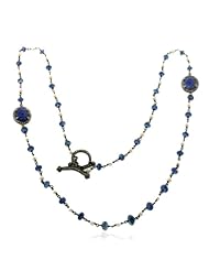 18kt Gold Diamond Pave Blue Sapphire & Pearl Chain Necklace Jewelry