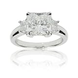 Platinum Radiant Cut Diamond Ring w/ Sidestones (3.02 ct Center, 3.41 cttw, E Color, VS2 Clarity), Size 7