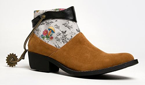 YRU Shoes WEST Floral Western Style Ankle Boot Bootie with Harnes