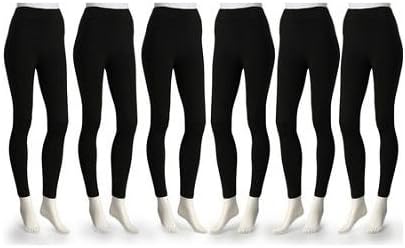 Fashionable Legs 6-Pack Fleece Lined Leggings Midnight Black Regular Size ( M/L )