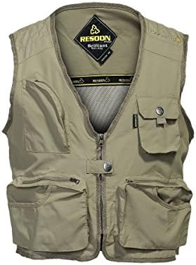 RESOON Men's Cotton Water Resistant Fly Fishing Vest (Yellow, XL)
