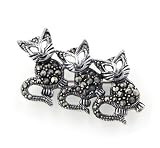 Cat Sterling Silver Marcasite Dancing Kitten Pin Brooch - B00023JSIA