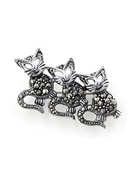 Cat Sterling Silver Marcasite Dancing Kitten Pin Brooch