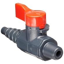 Asahi America Labcock PVC Ball Valve, Inline, Unibody, Lever, 1/4" NPT Male x 3/8" Hose