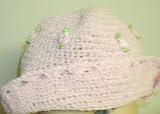 Hand Crocheted Baby Pink Rayon Cotton Floppy Hat for Children and Adults Trimmed with Satin Rosebuds