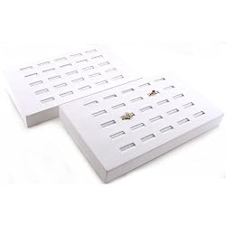 2 White Leather 25 Ring Display Finger Jewelry Showcase