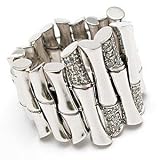 Gucci Bamboo Wide Band Diamond Ring Solid 18k White Gold
