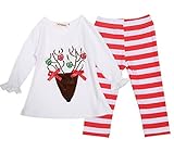 FINEJO Christmas Toddler Kid Girl Santa Deer Top T-shirt Leggings Pants Outfit Set