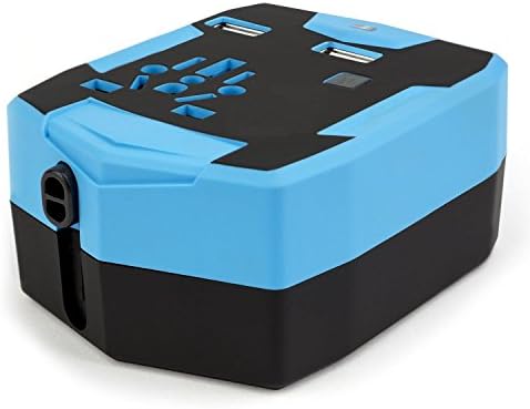 Ivishow Blue Worldwide Travel Adapter International Plug US UK EU AU with Dual USB Charging Ports and Universal AC Socket All in One