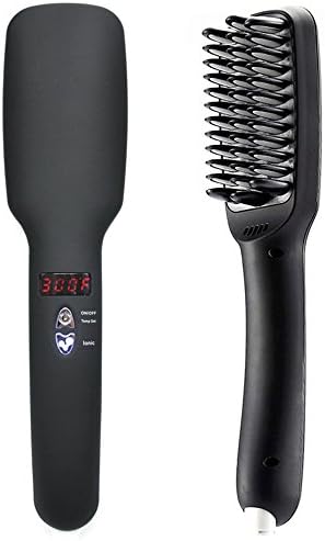 [2016 Newest Version] Hair Straightener Brush Digital Display 2 in 1 PTC Heating Ionic Hair Straightener Comb Anti Scald Anti Static Ceramic Heating Detangling Hair Tools, Black