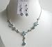 Aquamarine Blue Enamel Flower And Rhinestones w/ Cute Flower Dangling Necklace Set Beautiful Jewelry (BRAND NEW)