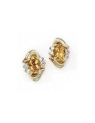14K Yellow Gold Oval Citrine and Diamond Earrings