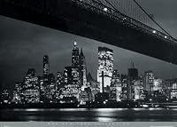 New York City (Brooklyn Bridge & Skyline at Night) Art Poster Print - 24