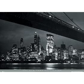New York City (Brooklyn Bridge & Skyline at Night) Art Poster Print - 24" X 36"