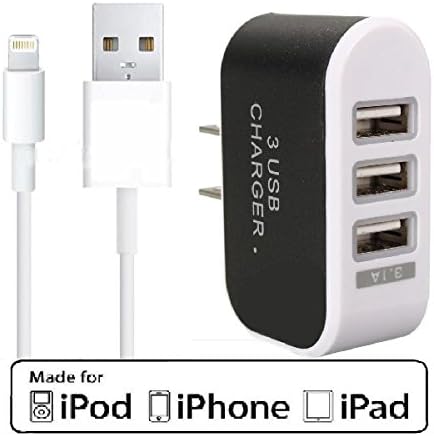 2 in one- Apple iphone 5 / 5s / 5c, 6, 6s, 6 plus 7 Cable with 3 USB Port Wall Charger 3.1 amp Fast charging