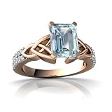 14k Rose Gold Emerald-cut Genuine Aquamarine Engagement Ring