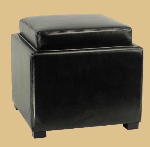 Square Storage Tray Ottoman in Black