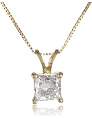 IGI Certified 18k Gold Princess Cut Diamond Solitaire Pendant Necklace (1.00 cttw, H-I Color, SI1-SI2 Clarity), 18"