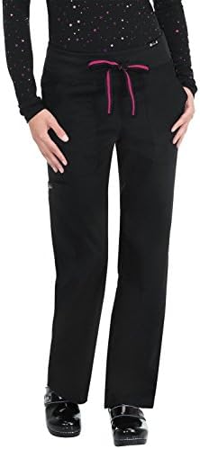 Women's Morgan Ultra Comfy Yoga-Style Cargo Scrub Pant with Rib-Knit Waist Black/Lipstick X-Large