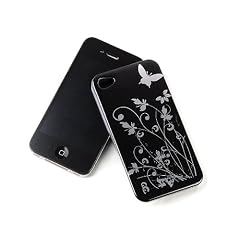 Yousave Accessories� Schutz H�lle f�r Apple iPhone 4 / iPhone 4S Schwarz Und Silber Schmetterling Blumen Muster R�ck Schale Cover