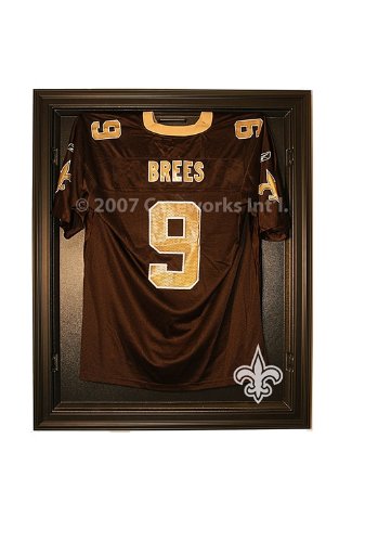 New Orleans Saints Football Jersey Display Case Cabinet Style with Black Finish Frame