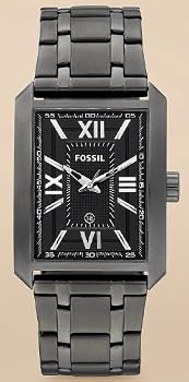 Fossil #FS4664 Men's Roman Black IP Stainless Steel Rectangular Watch