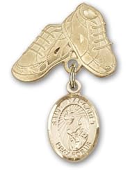 14K Gold Baby Badge with St. Margaret Mary Alacoque Charm and Baby Boots Pin