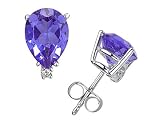 6X4mm Pear Tanzanite and Diamond Stud Earrings in 14K White Gold