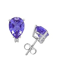 7X5mm Pear Tanzanite and Diamond Stud Earrings in 14K White Gold
