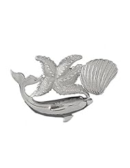 Clevereves 14K White Gold Pendant Dolphin with Starfish and Shell 14 - Gram(s)
