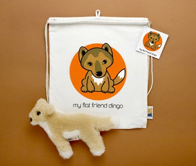 <br />Flat Friends Dingo with Cotton Drawstring Bag