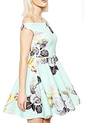 Sexy A-line Off the Shoulder Floral Print Bateau Neck Pleated Club Dress/Wedding Party Dress/Mini Dress 