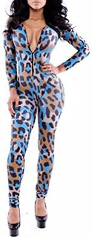 YOLL Womens Deep V Neck Bodycon Leopard Print Sexy Jumpsuit Romper-M