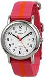 Timex Women's T2P0729J Weekender Pink Orange Stripe Slip Thru Nylon Strap Watch