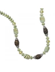 MMA Silver - 16.5 inch+2 inch Multistone and Wood Bead Necklace