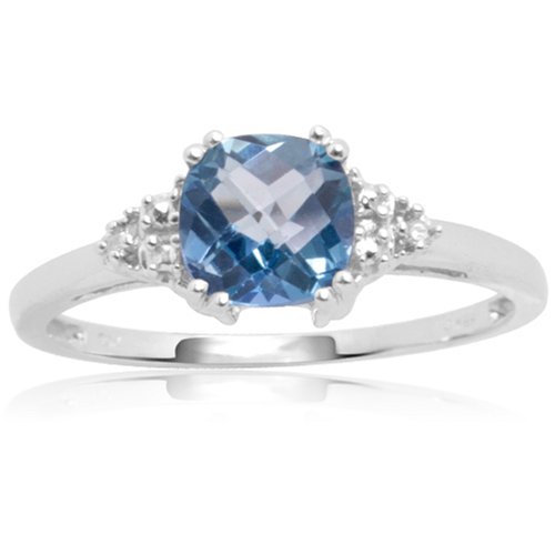 10k White Gold, December Birthstone, Blue Topaz and Diamond Ring, Size 5
