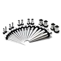 Stainless Steel 316L Ear Tunnel & Taper Stretching Kit 16 Piece 14G-0G & 12 Piece Plug Set 10G-0G (Ear Taper, Ear Stretcher, Ear Gauges, Ear Tunnel)
