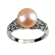 Dancing Filigree Cubic Zirconia Leafy Peach Pink Cultured Pearl Platinum Overlay Sterling Silver Ring