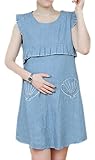 レディース 夏物 ワンピース 2色展開 デニム マタニティ カジュアル ノースリーブ かわいい ゆったり オリジナルアクセサリー付属 PLA000550 (M, ライトブルー)